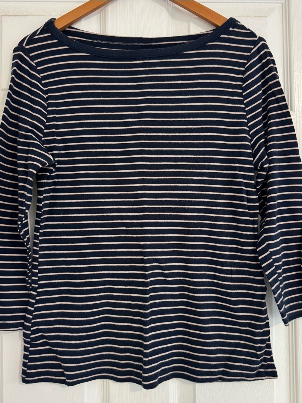 Time & Tru Striped Navy and White Women’s Boatneck Top